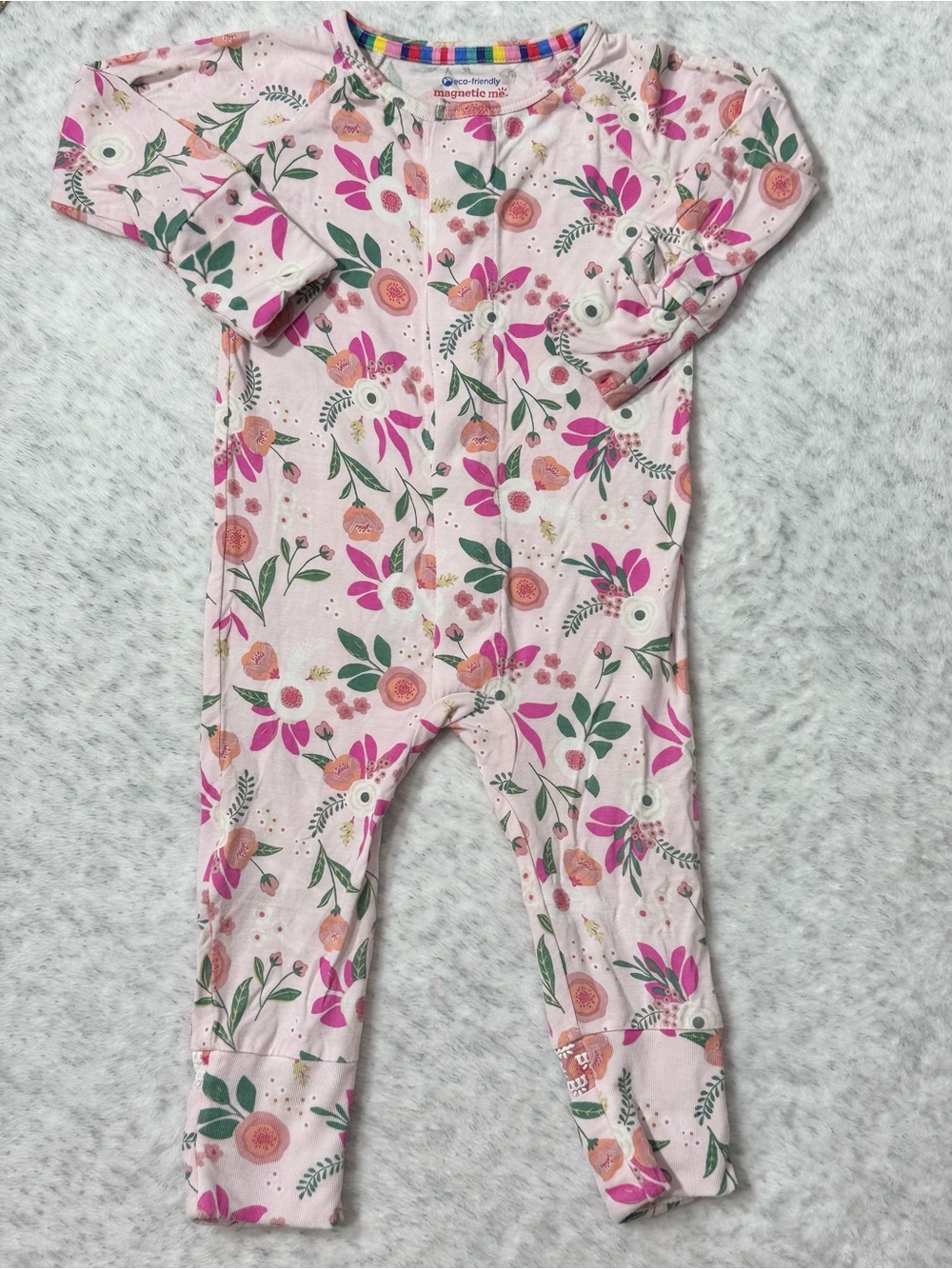 Magnetic Me Pink Floral Footless Sleeper 6-9M Baby Girl Modal Watercolor